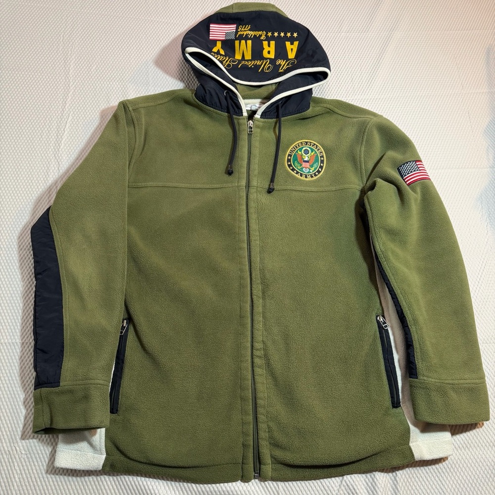 Bradford Exchange Men’s Army Jacket L Green Fleece Full Zip Hooded USA Military